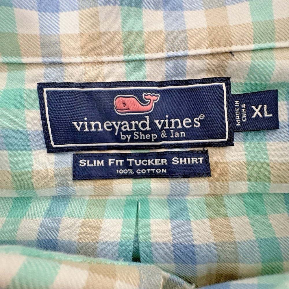 Vineyard Vines Slim Fit Tucker Shirt Mens XL Button Down Green Gingham Preppy - Picture 3 of 12
